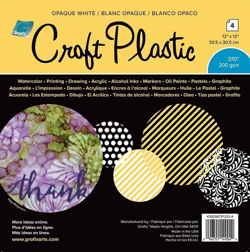 Grafix Craft Plastic Sheets 12"X12" 4/Pkg-Opaque White .010, Multi