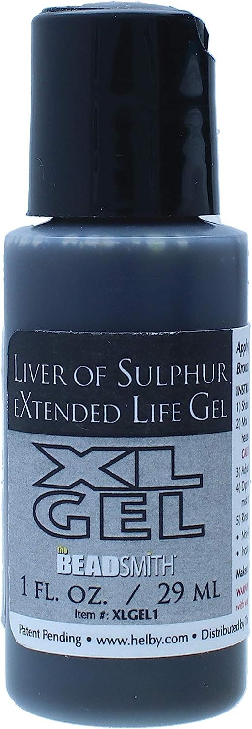 The Beadsmith XL Gel, Liver of Sulfur Extended Life Gel, 1 fluid ounce (29ml) bottle, Apply a patina finish to silver, copper, and other metal for oxidized look on art and jewelry projects