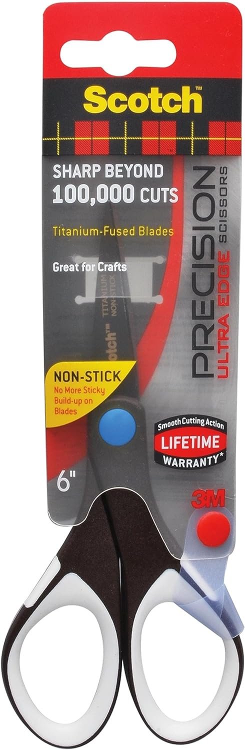 Scotch 6" Precision Ultra Edge Titanium Non-Stick Scissors, Ideal for Fabric, Crafts, Cardstock and Photos (1466TUNS-MIX)