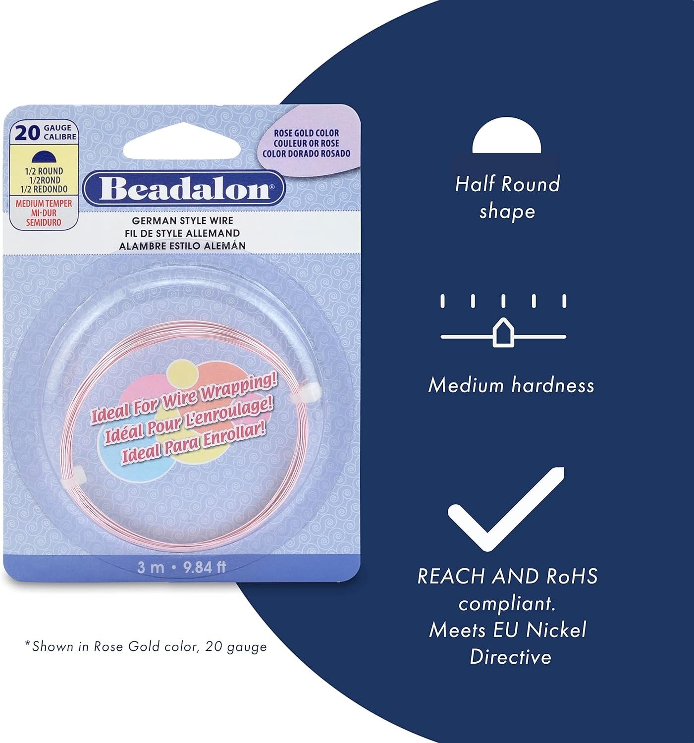 Beadalon German Style Wire, Half Round, Silver Plate, 22 Gauge/.025 in-5 m/16.4 ft