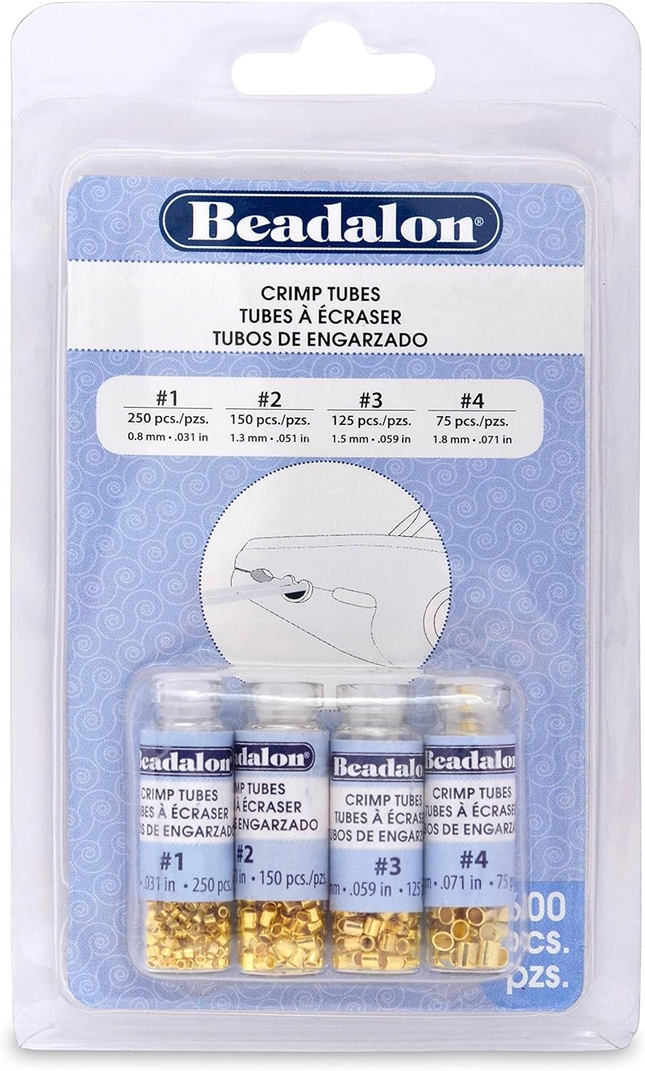 Crimp Tube Variety Pack Sizes #1, #2, #3, #4 600/Pkg - Gold Plated