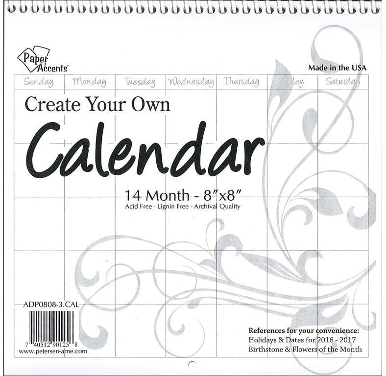 Accent Design Paper Accents CYO Calendar 8x8 Blank Wht Calendar8x8