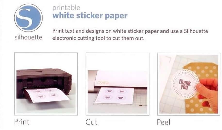 Silhouette Printable White Sticker Paper, 8.5"X11", 8 Count
