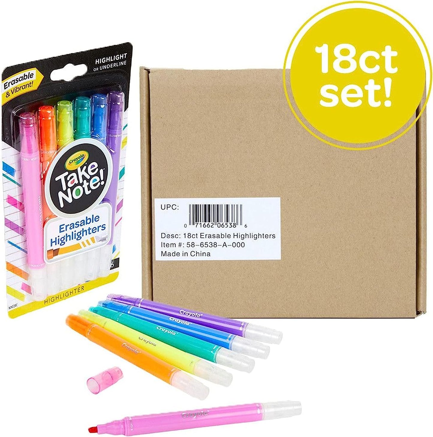 Crayola Take Note Erasable Highlighters, Cool School Supplies, Chisel Tip Markers, 6 Count