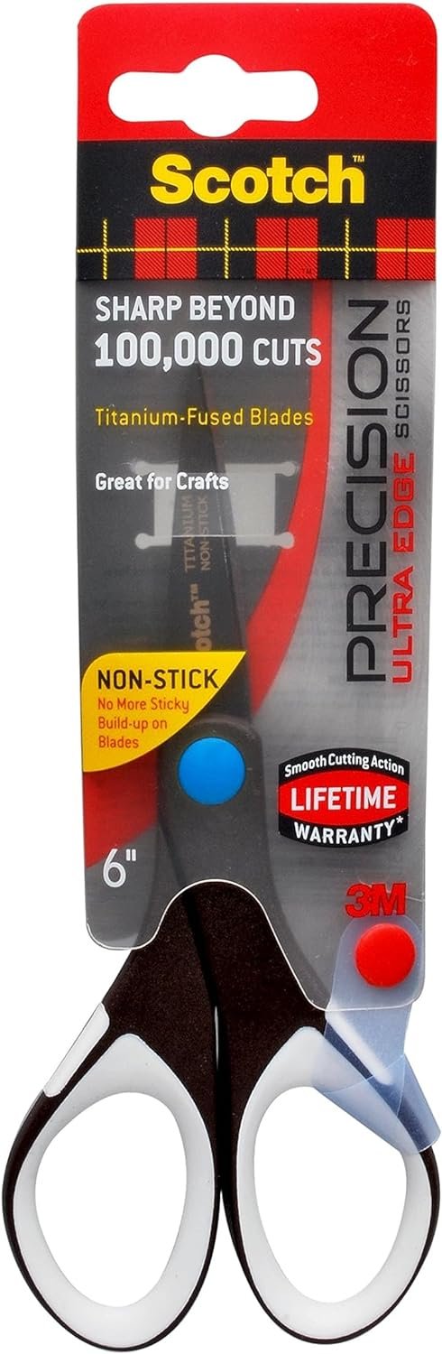 Scotch 6" Precision Ultra Edge Titanium Non-Stick Scissors, Ideal for Fabric, Crafts, Cardstock and Photos (1466TUNS-MIX)