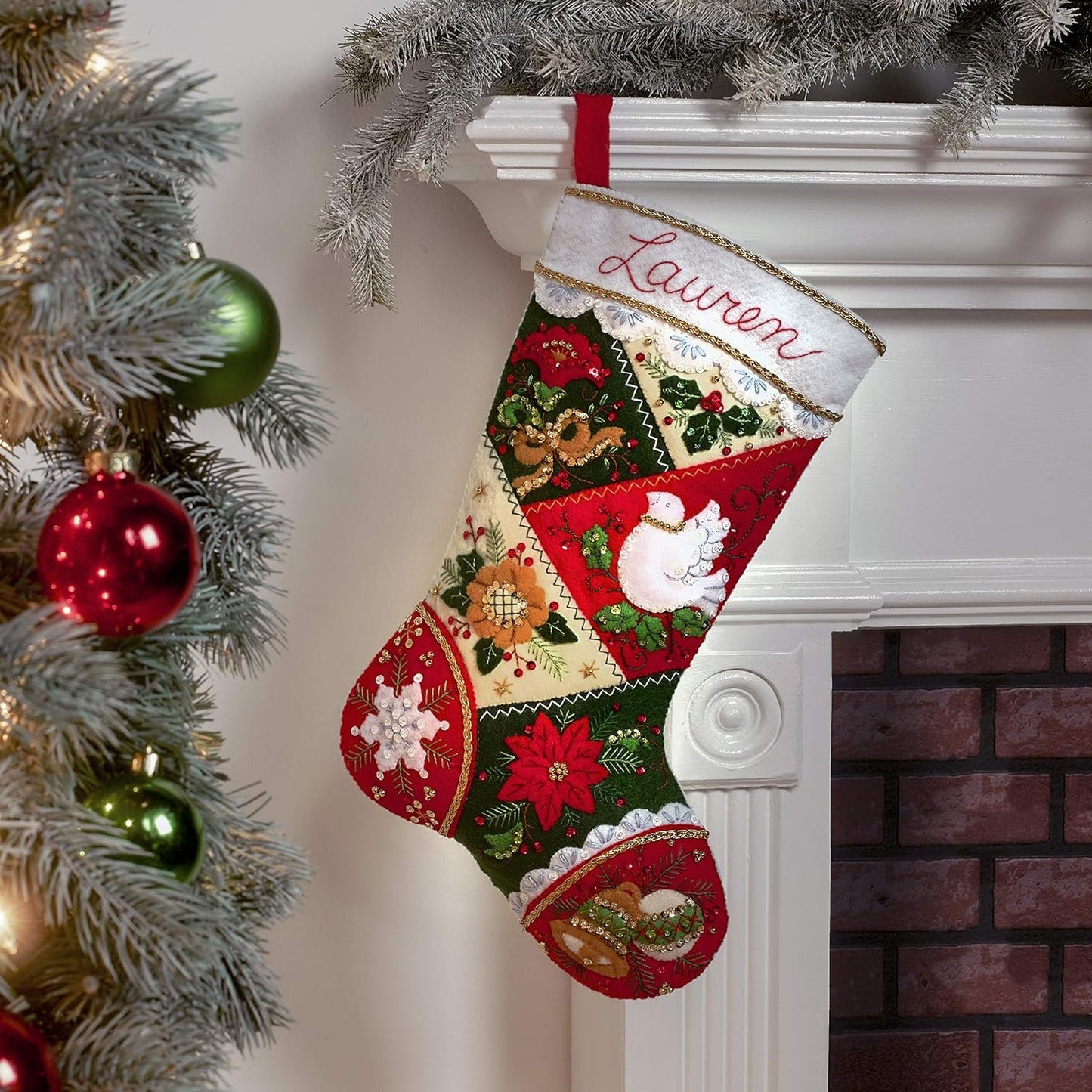 Bucilla, Elegant Patchwork, Felt Applique Christmas Stocking Kit, 18""" (89261E)