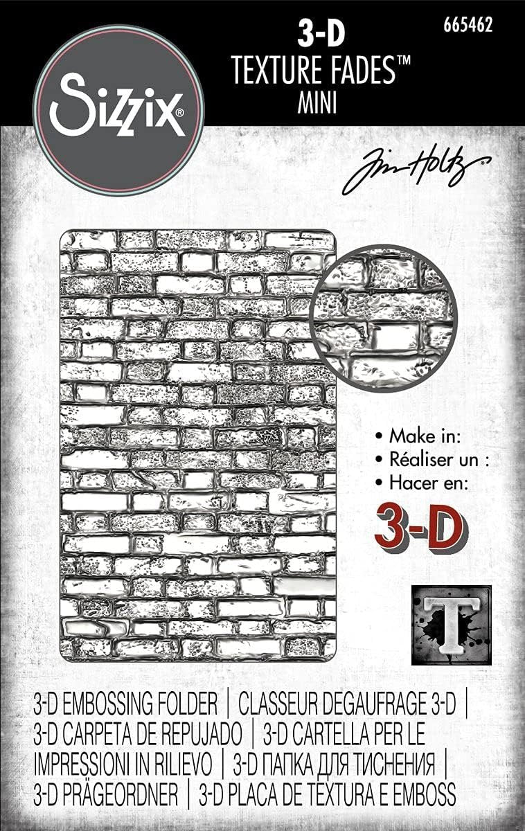 Tim Holtz Alterations Sizzix 3D Texture Fades Embossing Folders - Mini Lumber, Mini Cobblestone and Mini Brickwork - 3 Item Bundle