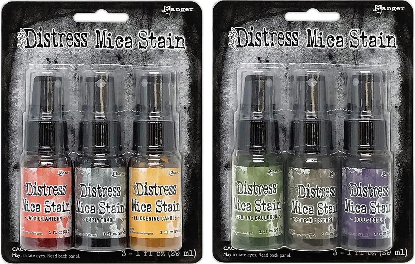 Tim Holtz Distress Halloween Mica Stain Set 1 & Set 2 - 6 Bottles - Two Set Bundle
