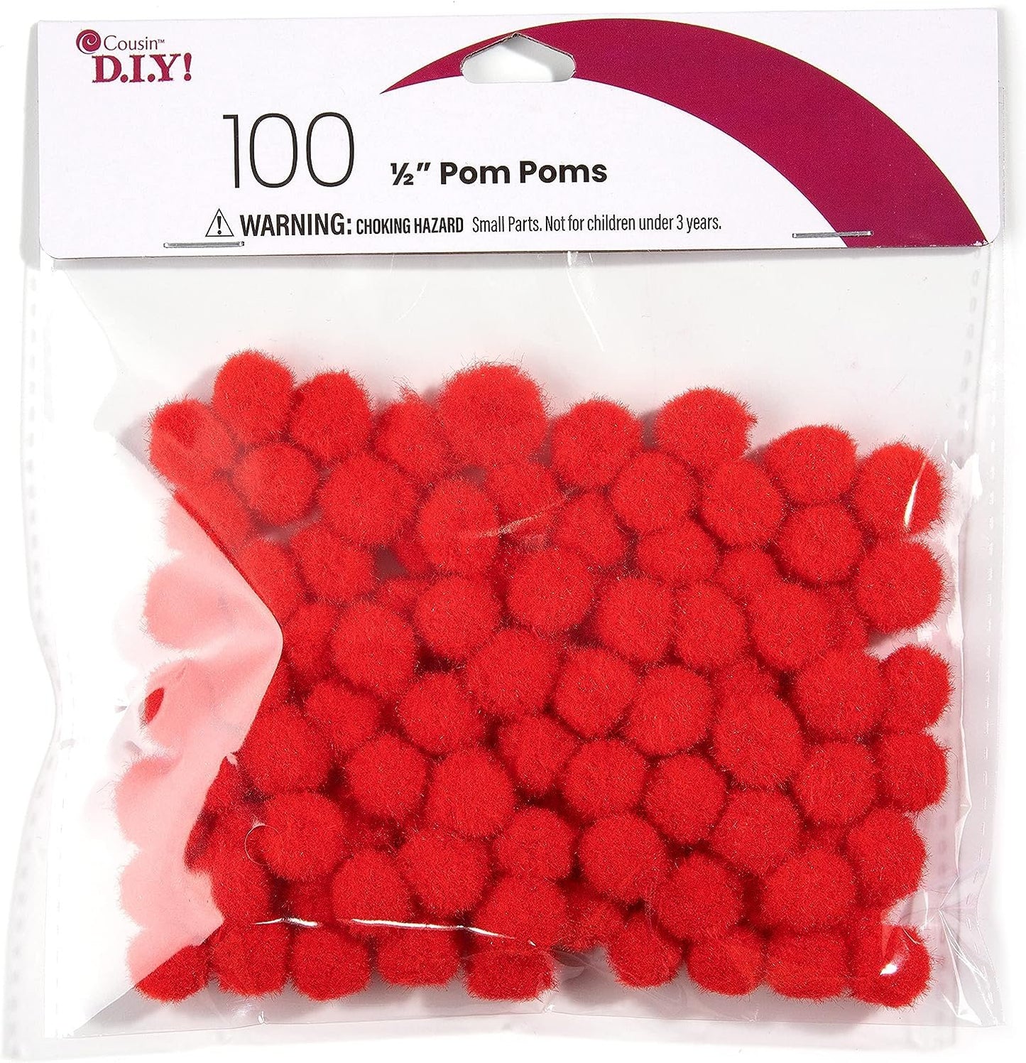 Cousin DIY Red 1/2 inch Poms, 100 Pack