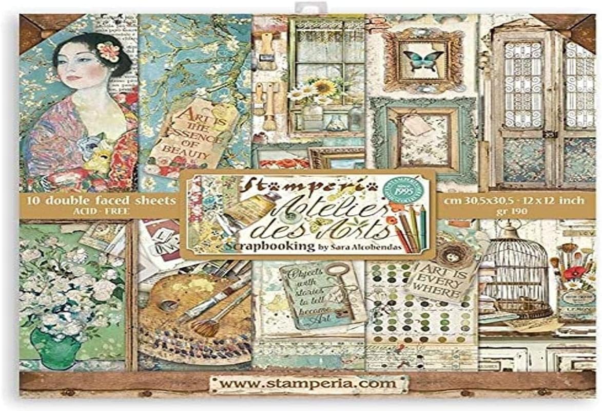 STAMPERIA INTERNATIONAL, KFT Stamperia-Scrapbooking Pad-Atelier Des Arts, 12 x 12 inches, Multicoloured