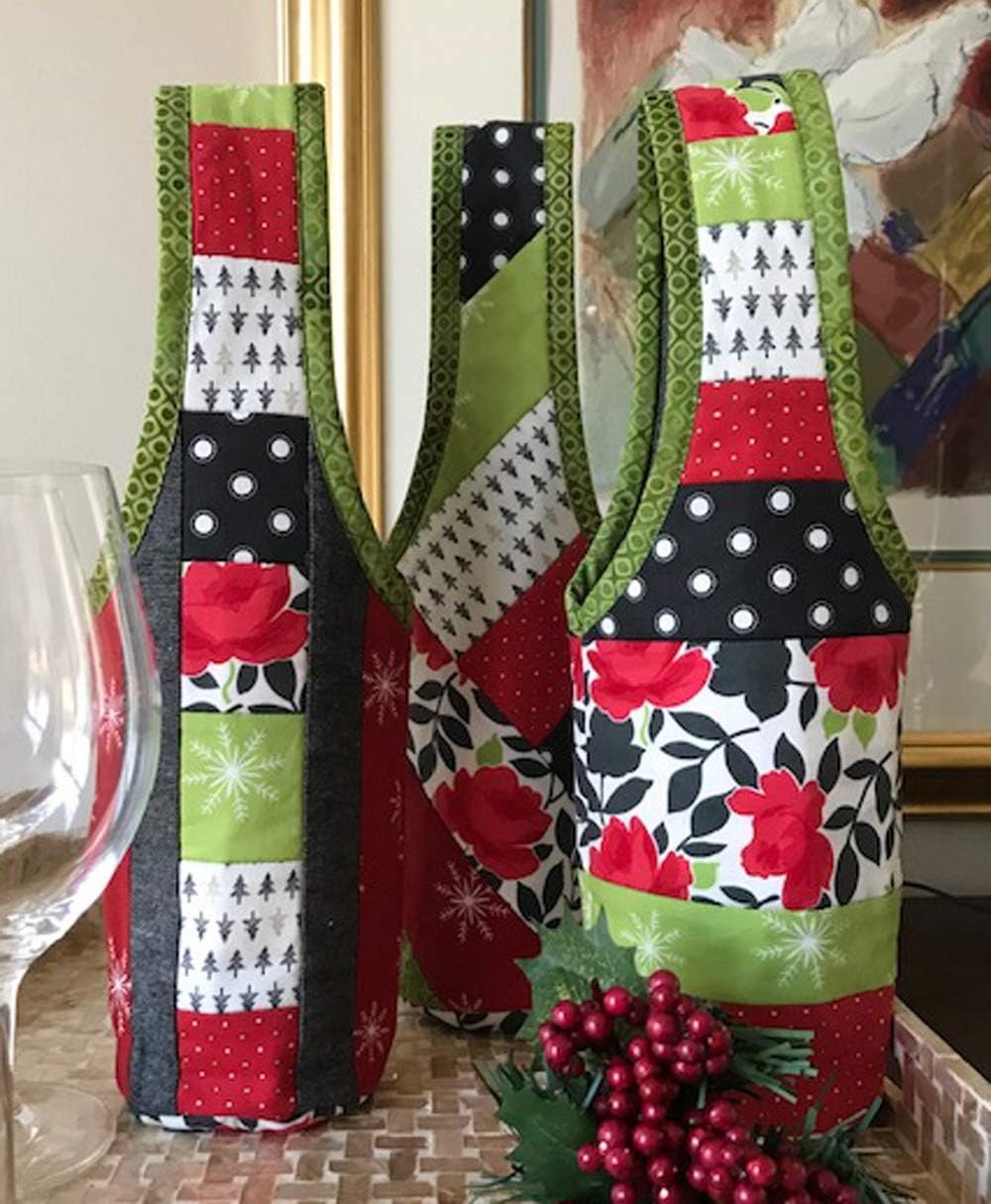 JUNMN Quilt As You Go Wine Totes Sew by Number, White
