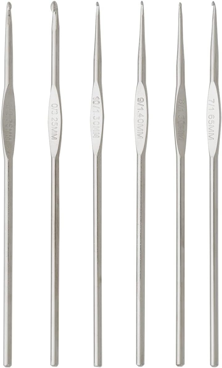 Boye 3396276STSM Steel Crochet Hook Set, US Sizes 0, 1, 7, 8, 9, 10, Silver