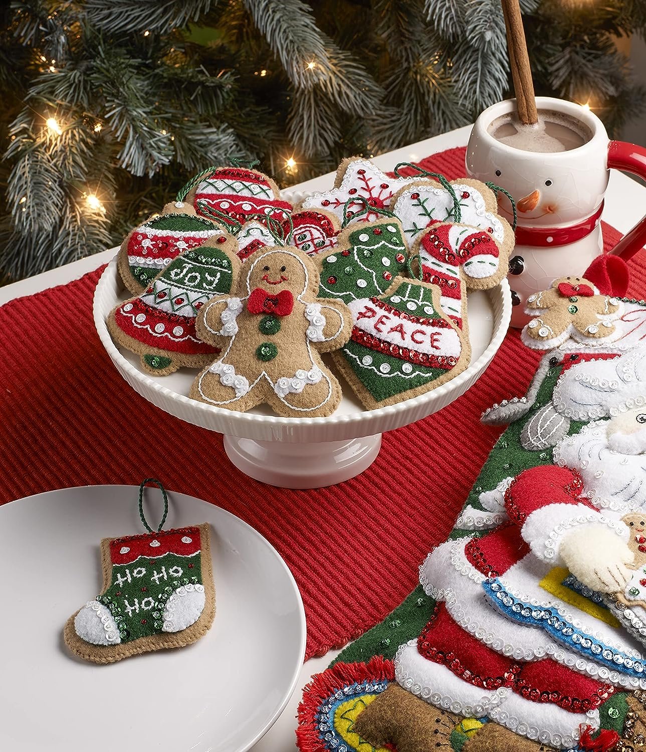 Bucilla Felt Applique 12 Piece Ornament Making Kit, Gingerbread Santa, Perfect for DIY Arts and Crafts, 89301E