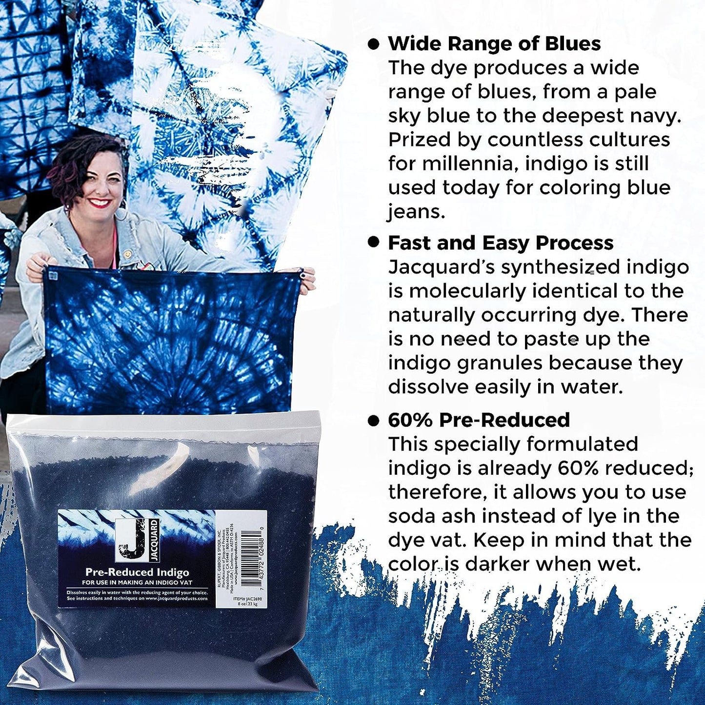 Jacquard Indigo Dye - 8 Oz Pre Reduced Indigo - Create Your Own Shibori Bag, Indigo Macrame, Indigo Dye Pillow, and More - Blue Dye Fabric
