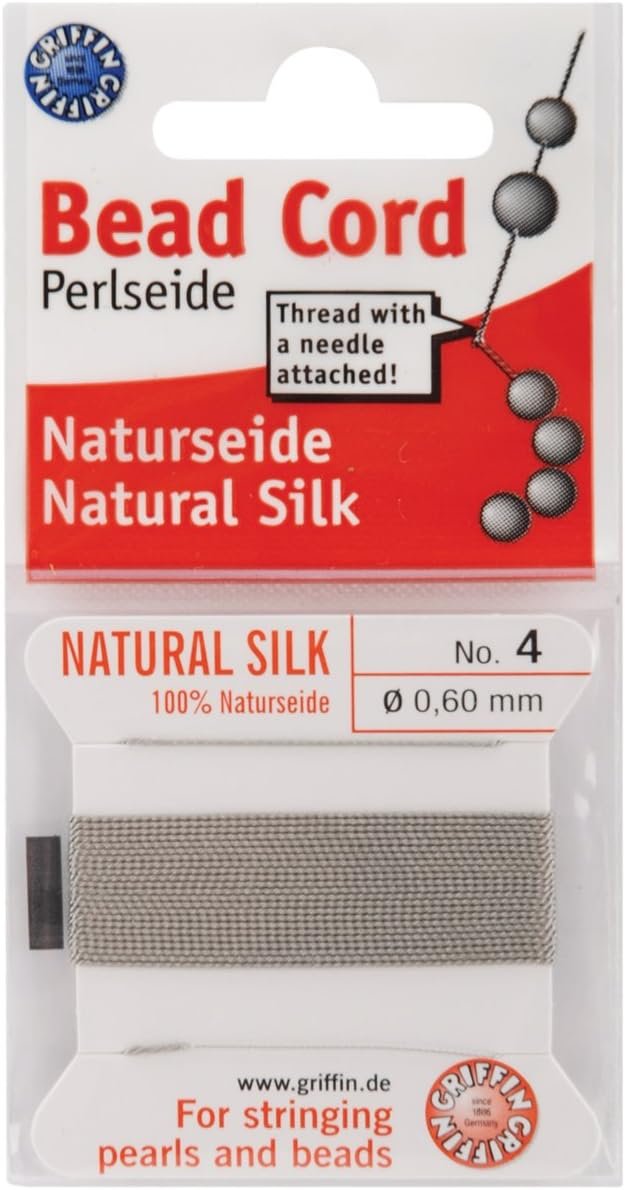 Griffin Silk Beading Cord & Needle, Size 4, Silver/Gray