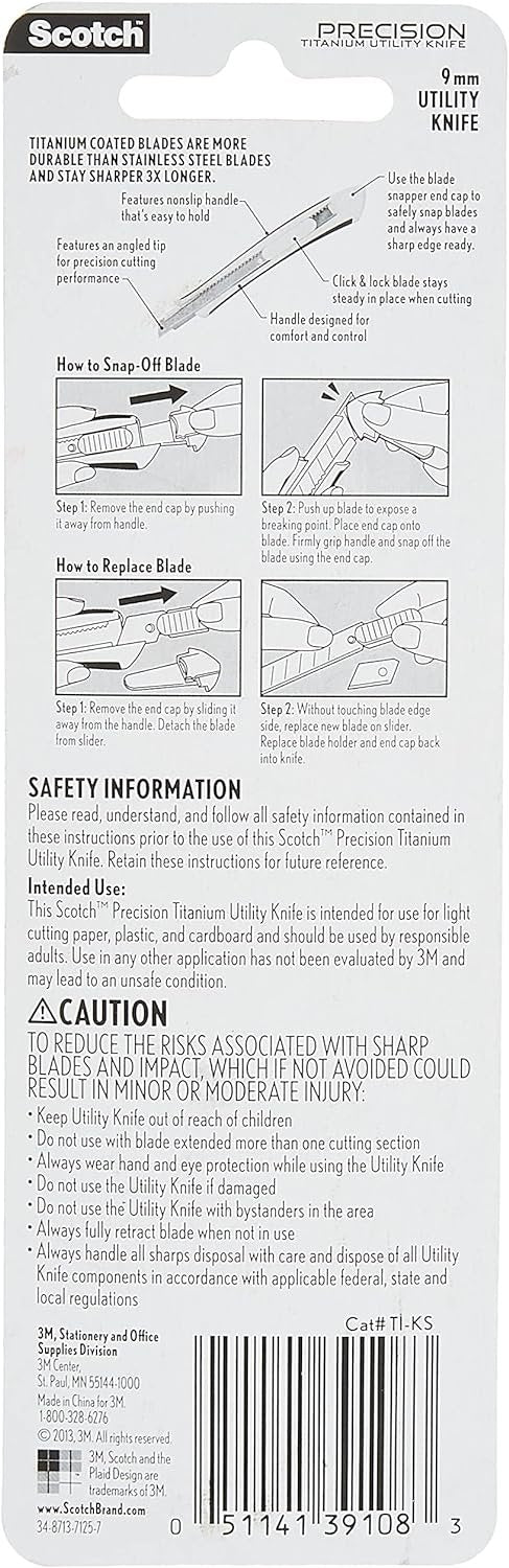 3M 159573 051141391083 Scotch Titanium Snap-Off Utility Knife, Small