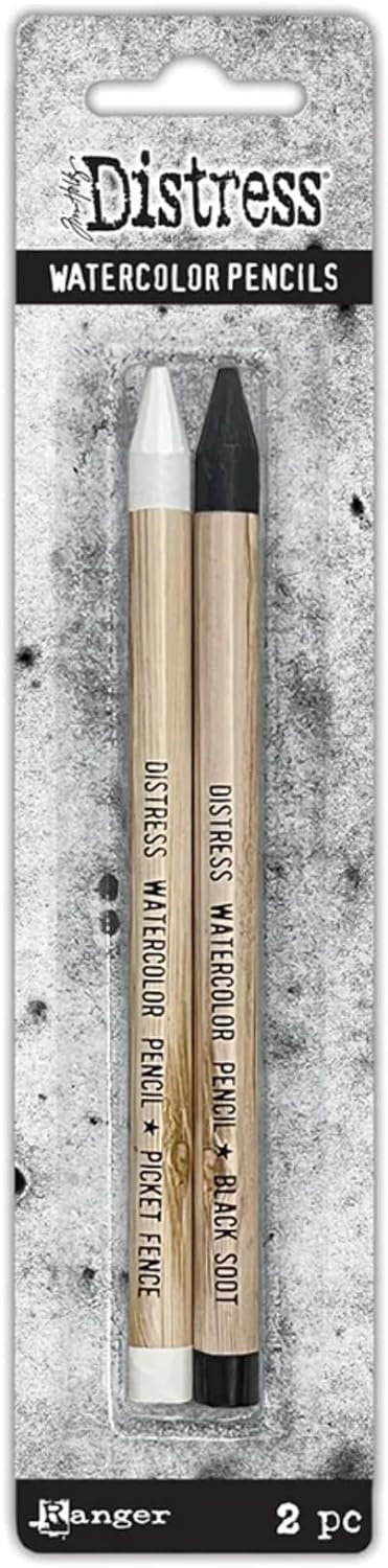 Bundle - Tim Holtz Distress Watercolor Pencils Sets 4, 5, 6 And 2 Pack Picket Fence and Black Soot