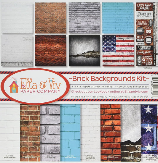 Reminisce EAV-796 Brick Backgrounds Scrapbook Collection Kit, Gray 12x12 inches