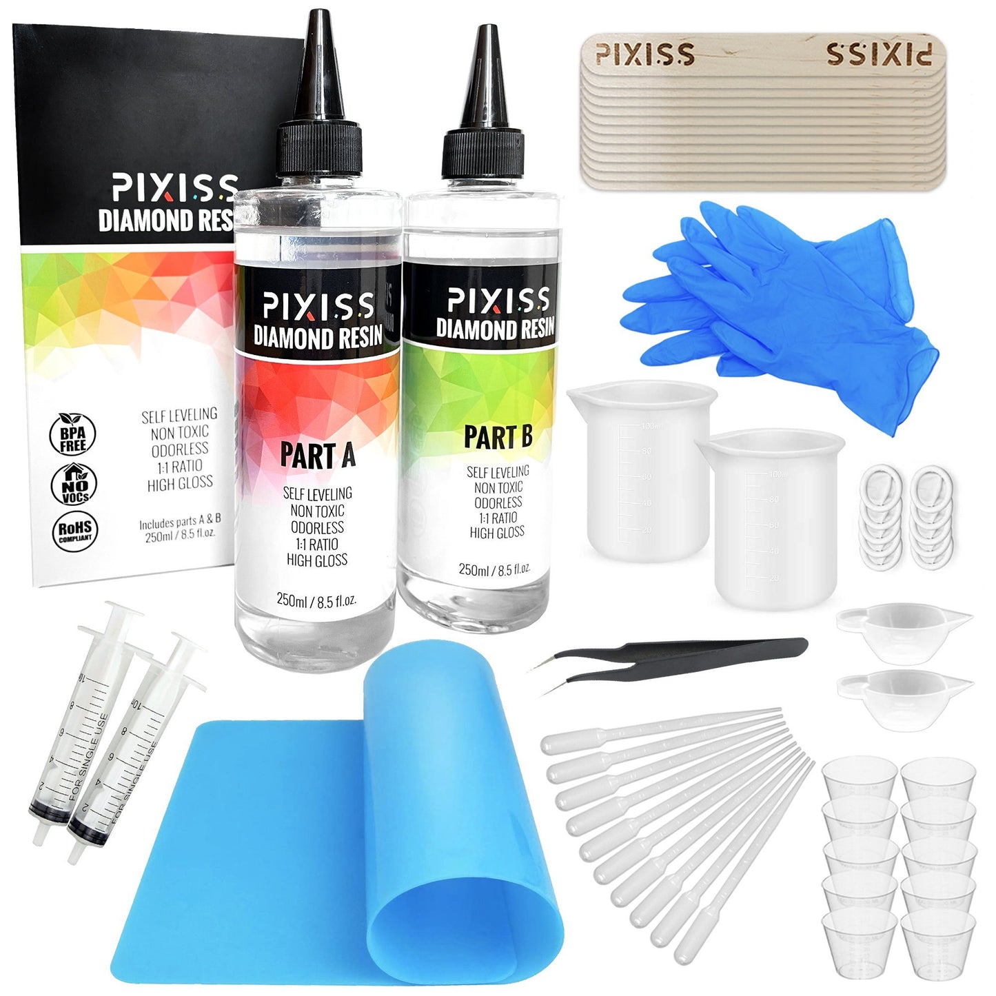 PIXISS Diamond Resin; 17oz. with Resin Mixing Cups and Supplies