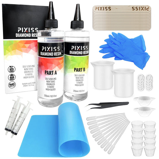 PIXISS Diamond Resin; 17oz. with Resin Mixing Cups and Supplies