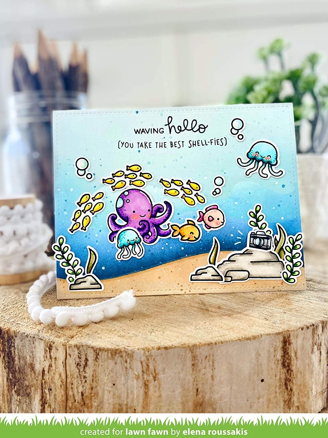 Lawn Fawn Ocean Shell-fie 4"X6" Clear Stamps and Coordinating Die Set, 2 Item Bundle (LF2329, LF2330)