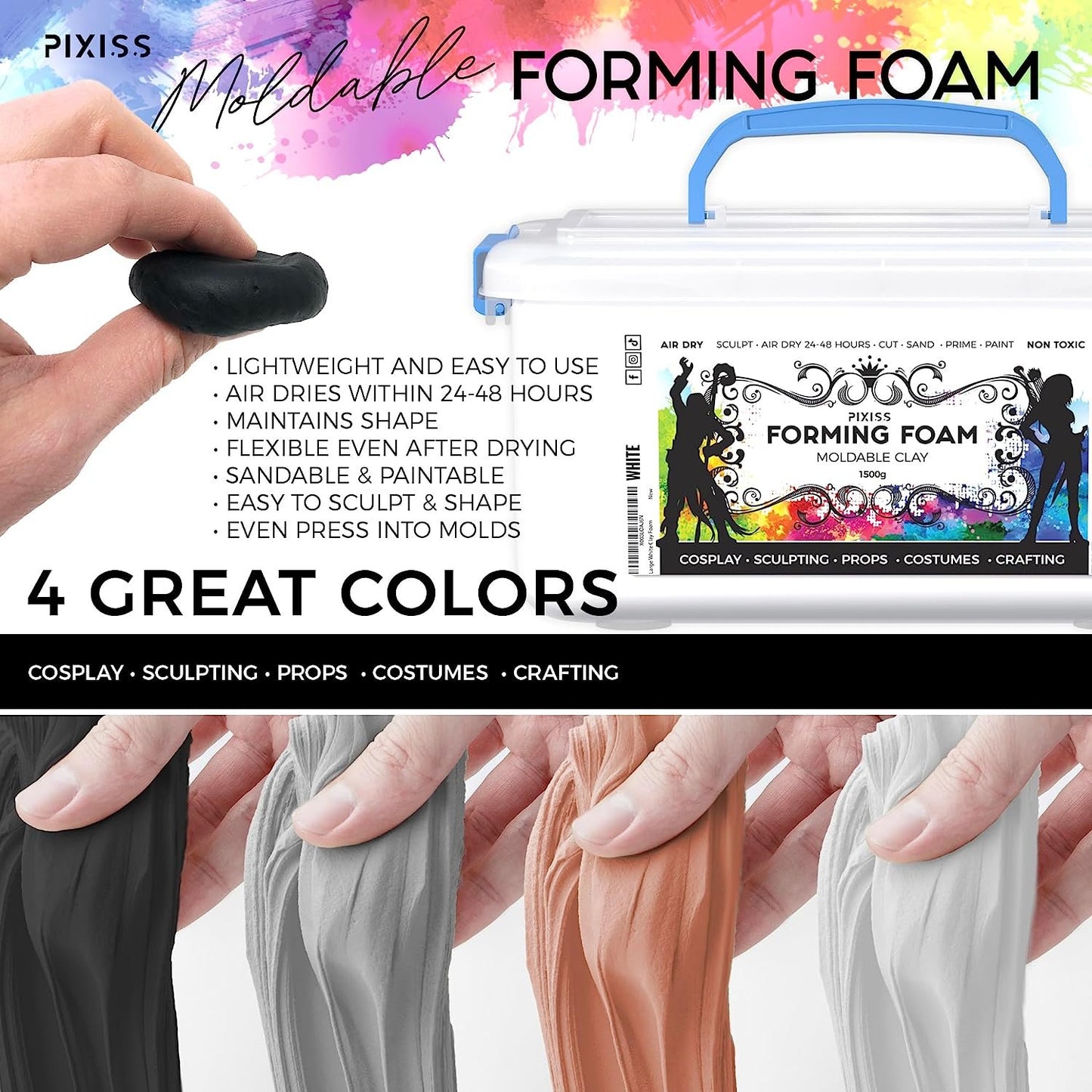 Pixiss Modeling Foam Clay - Premium Foam Air Dry Clay Cosplay Foam, 1500 Gram