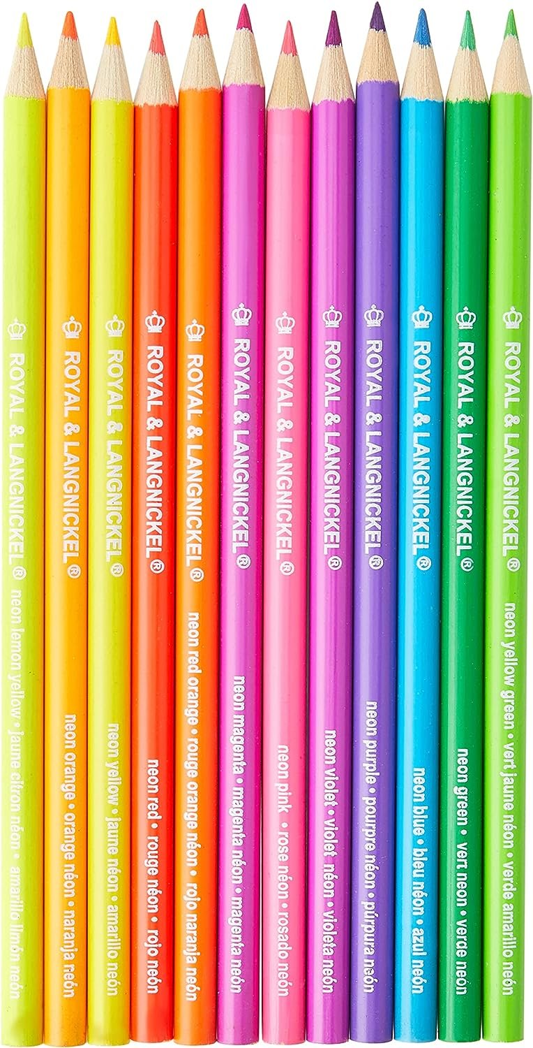 Crayons De Couleur Fluorescent Royal Brush - 12 Couleurs Vives - Idéal Pour Artistes Débutants