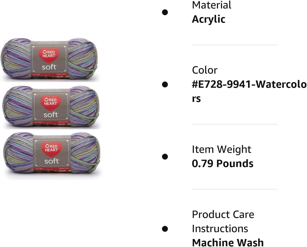 Bulk Buy: Red Heart Soft Yarn (3-Pack) Watercolors E728-9941