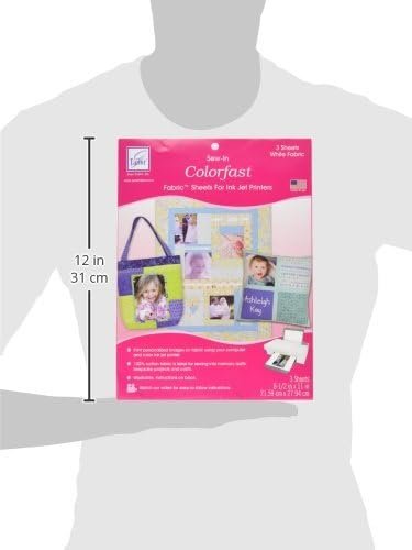June Tailor Sew-in Colorfast Fabric Sheets for Inkjet Printers,White, 3 Count (Pack of 1)