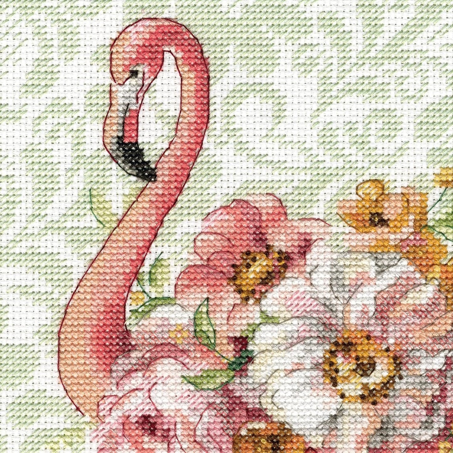 Dimensions Floral Flamingo Animal Counted Cross Stitch Set, 9" x 12", 14 Cnt. White Aida
