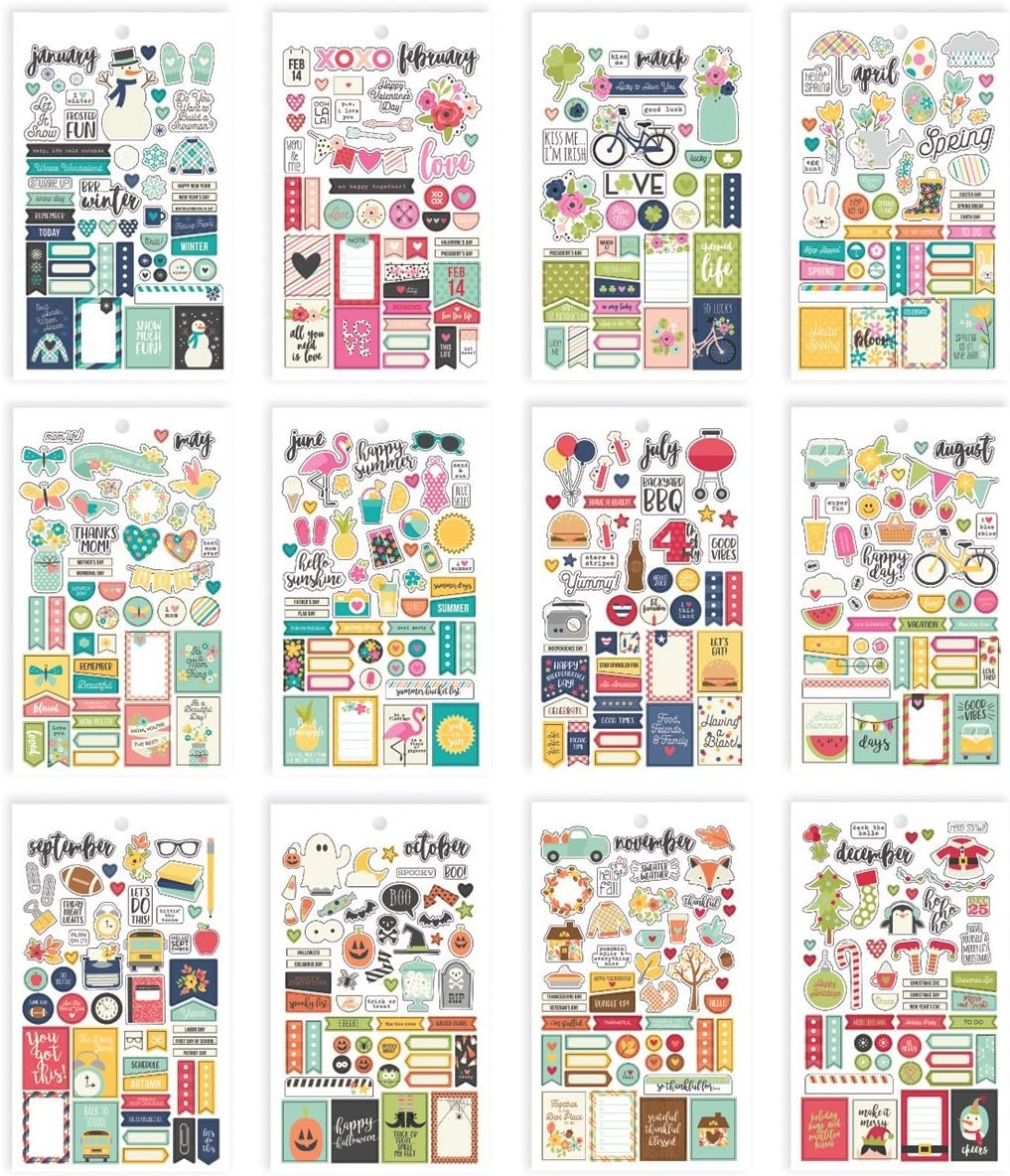 Carpe Diem Planner Essentials Seasons Mini Sticker Tablet, 12 Count (Pack of 1)
