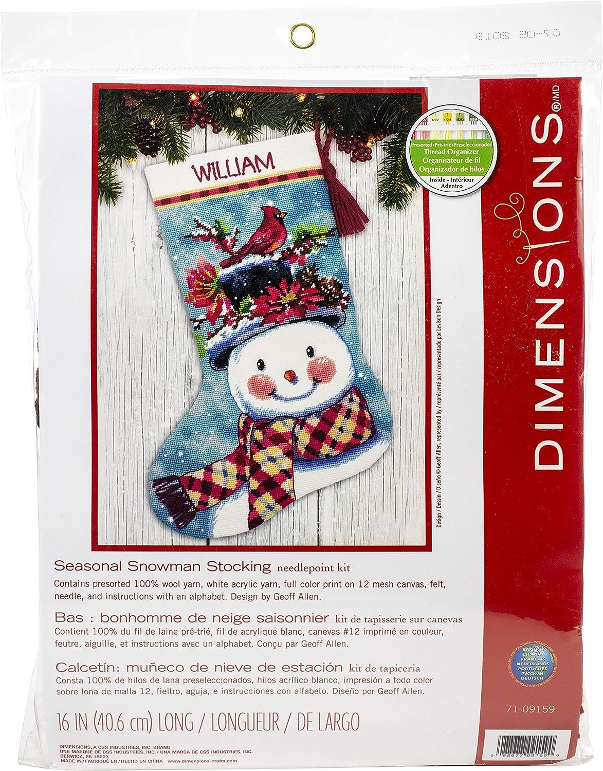 Dimensions Gold Collection Counted Cross Stitch 'Snowman Gathering' Personalized Christmas Stocking Kit, 18 Count White Aida, 16"