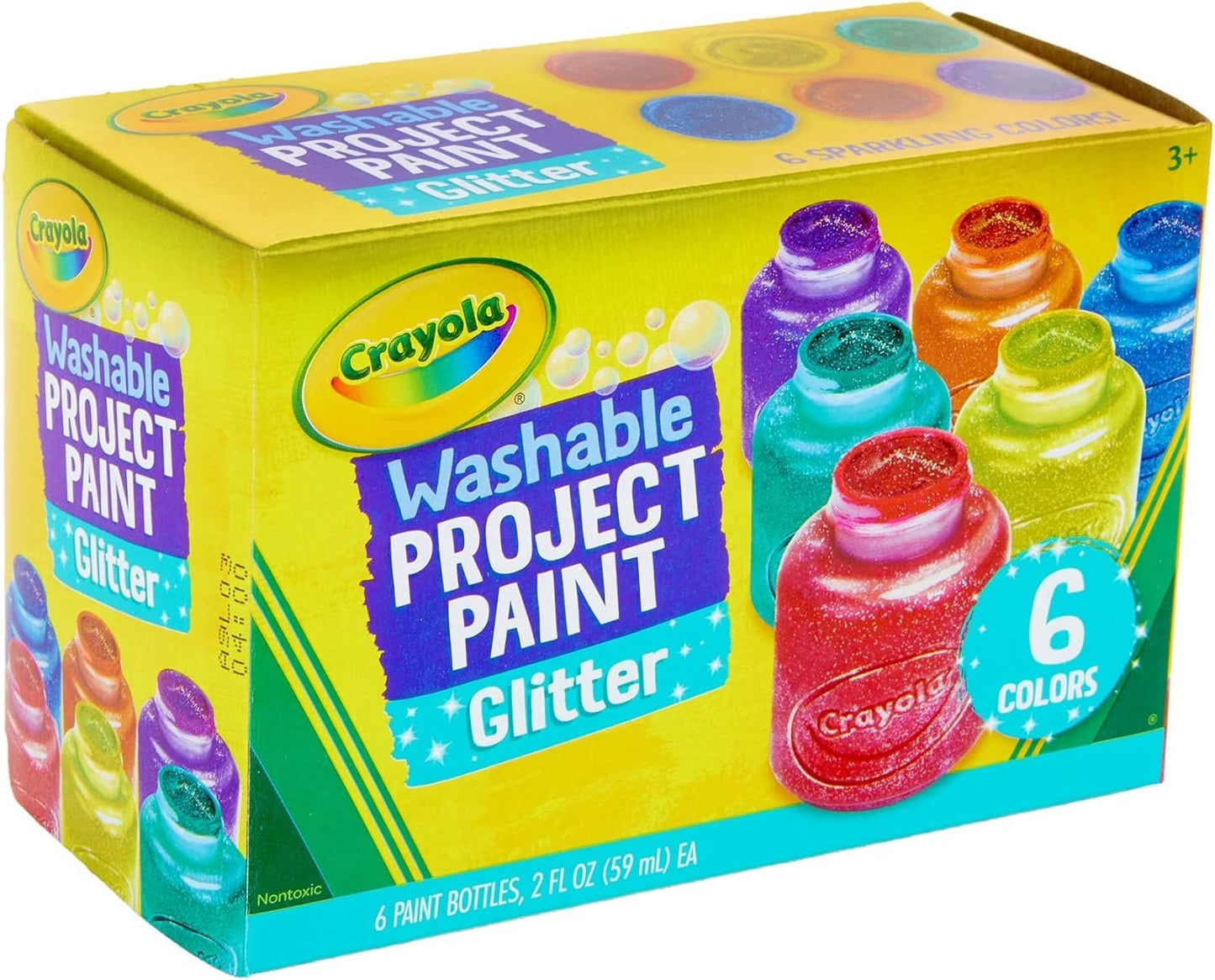 Crayola Washable Glitter Paint Great for Classroom Projects, 6 Count
