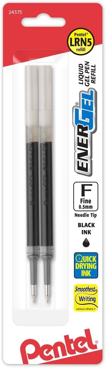Pentel LRN5BP2A Refill Ink, for EnerGel & Lancelot Gel Pen, 0.5mm Needle Tip, Fine, Black Ink, 2 pieces per 1 pack