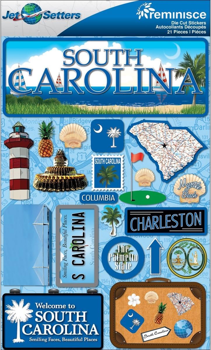 Reminisce Jet Setters State Dimensional Stickers 4.5"X7.5"-South Carolina -JST00-39