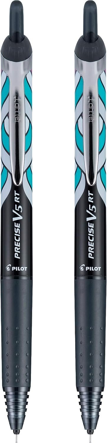 PILOT Precise V5 RT Deco Collection Refillable & Retractable Liquid Ink Rolling Ball Pens, Extra Fine Point, 0.5mm, Black Ink