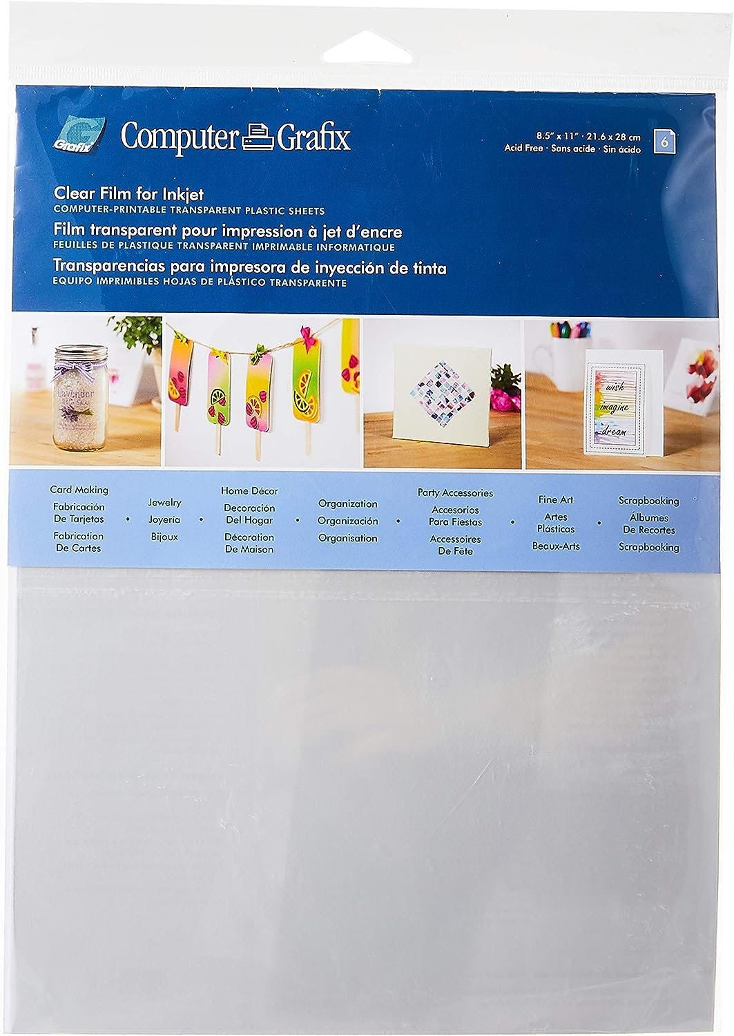 Grafix KCI811-6 Ink Jet Film, 8-1/2-Inch by 11-Inch, 6-Pack, Clear