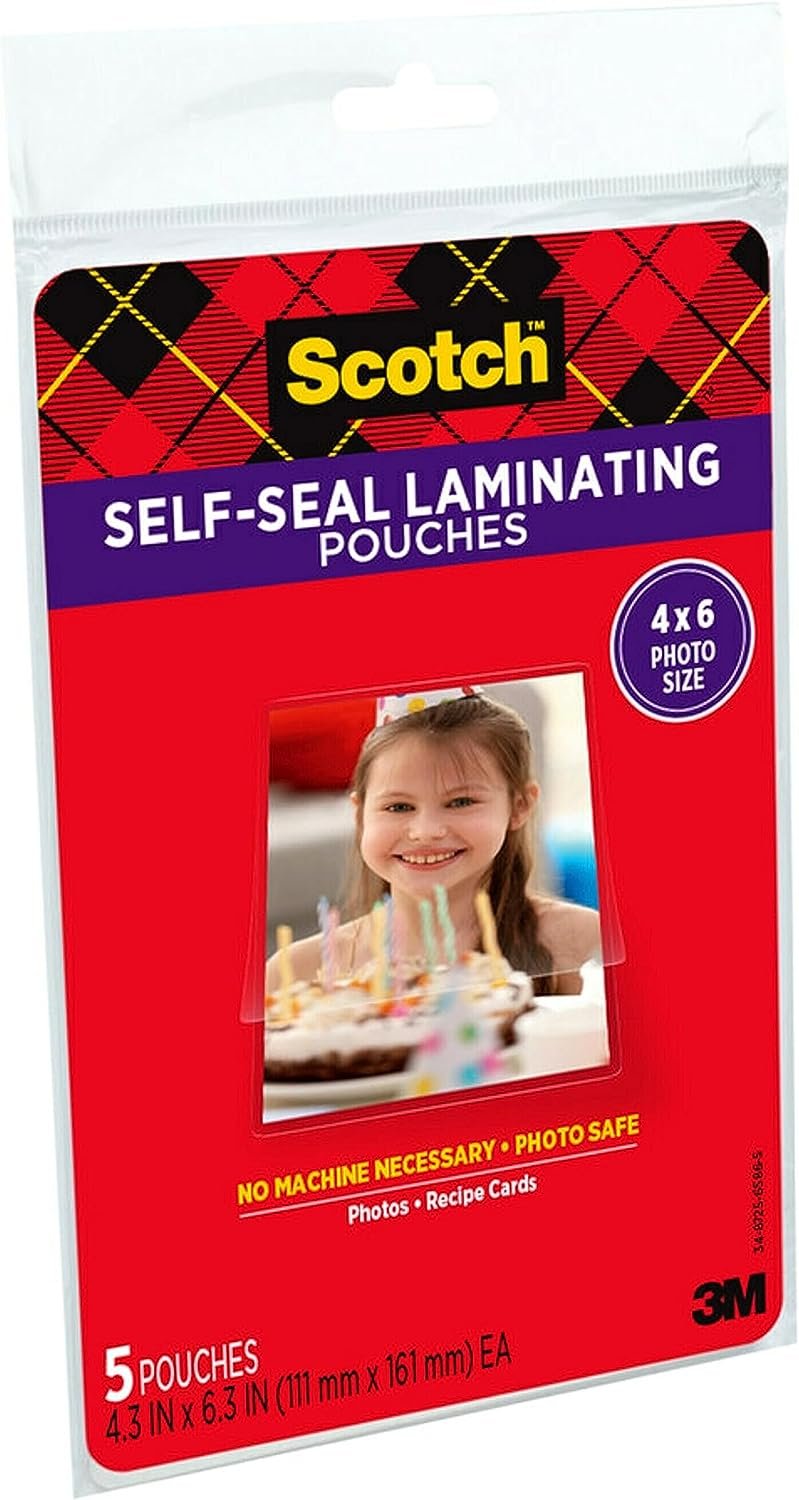 Scotch Self-Sealing Laminating Pouches, Gloss Finish, 5-Pouches (PL900G)