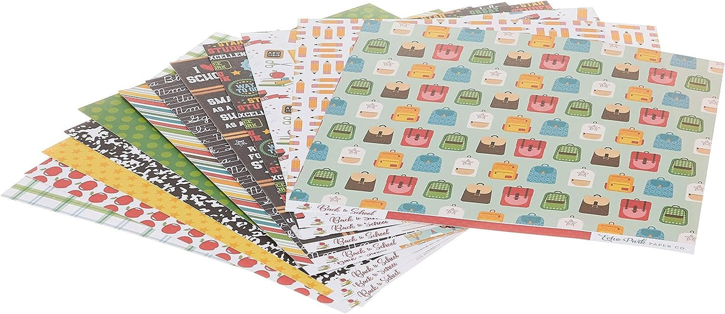 Echo Park Paper Company Back to School Collection Kit paper, 2-x-2, Blue/Black/Red/Green/Yellow