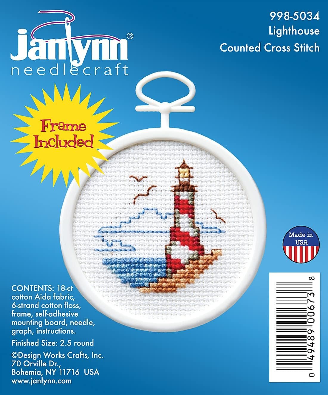 Janlynn 18 Count Round Mini Counted Cross Stitch Kit, 2-1/2-Inch, Lighthouse