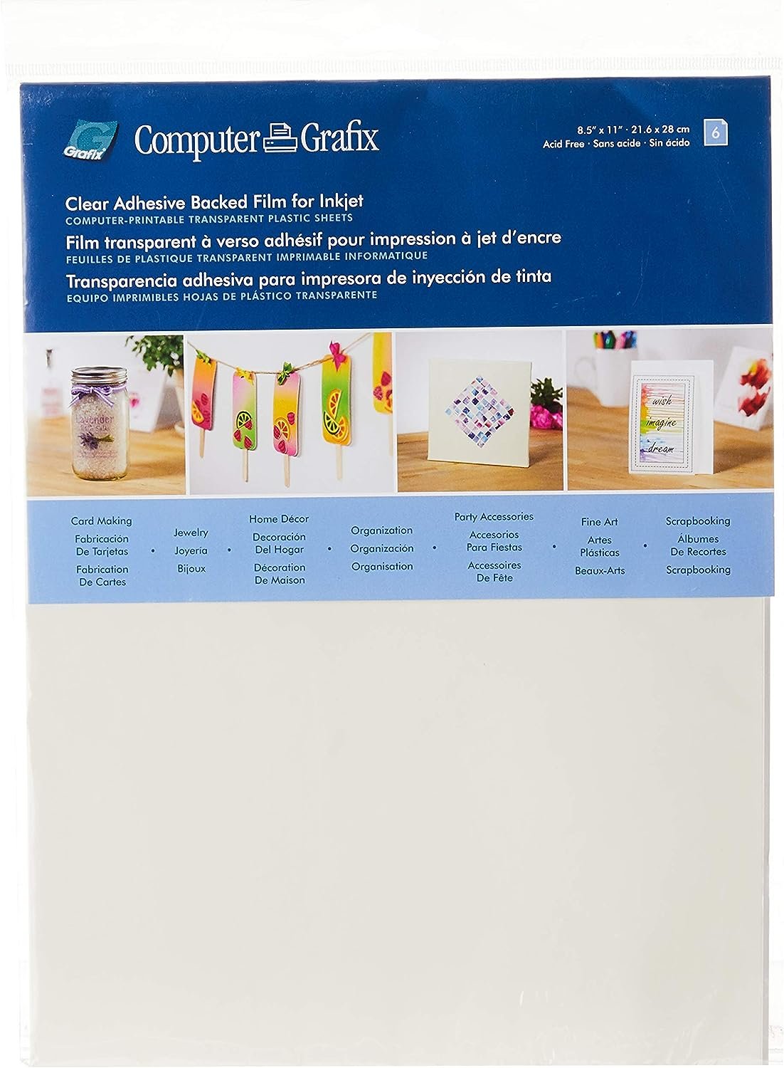 Grafix KCI811-6 Ink Jet Film, 8-1/2-Inch by 11-Inch, 6-Pack, Clear