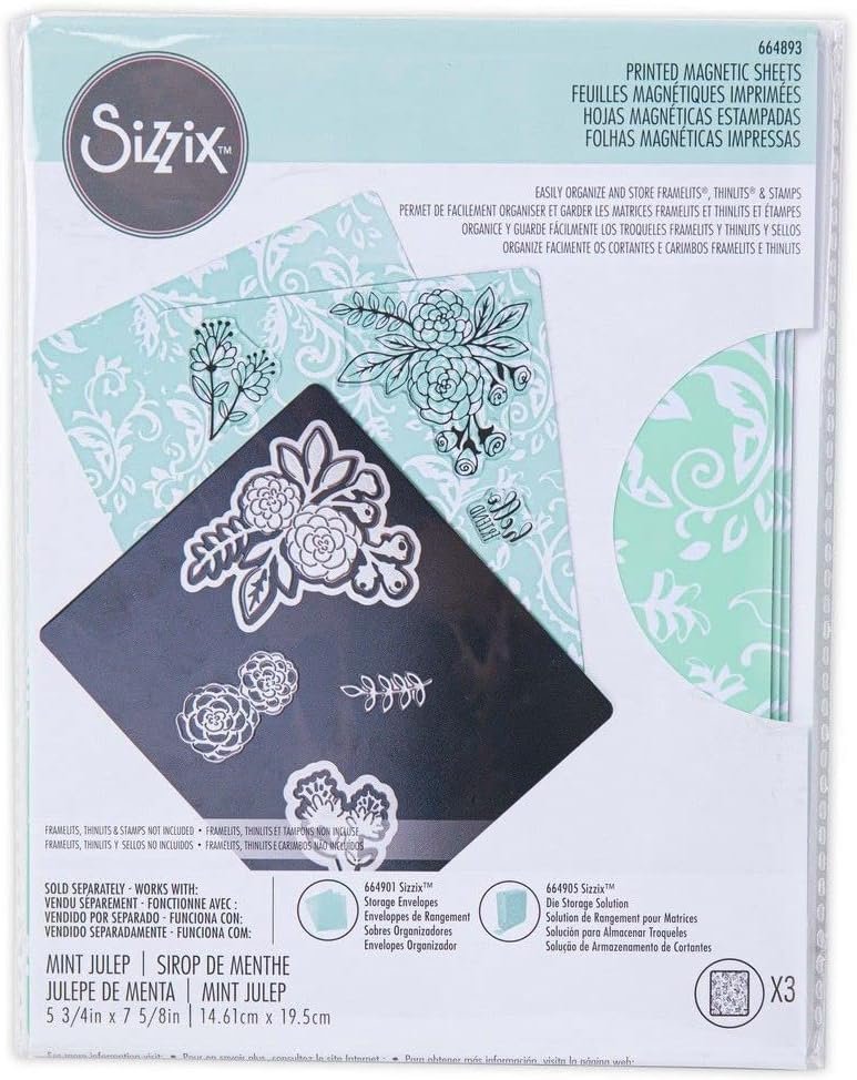 Sizzix Printed Magnetic Sheets 6.75"X5.75" 3/Pkg-Mint Julep