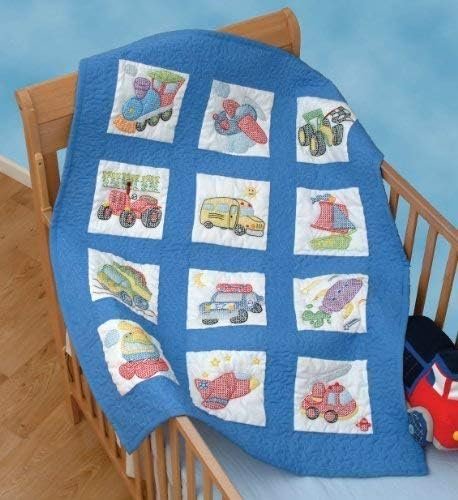 Jack Dempsey Needle Art 30079 Nursery Quilt Transportation Blocks, 12 Quilt Blocks, 9-Inch-by-9-Inch, White