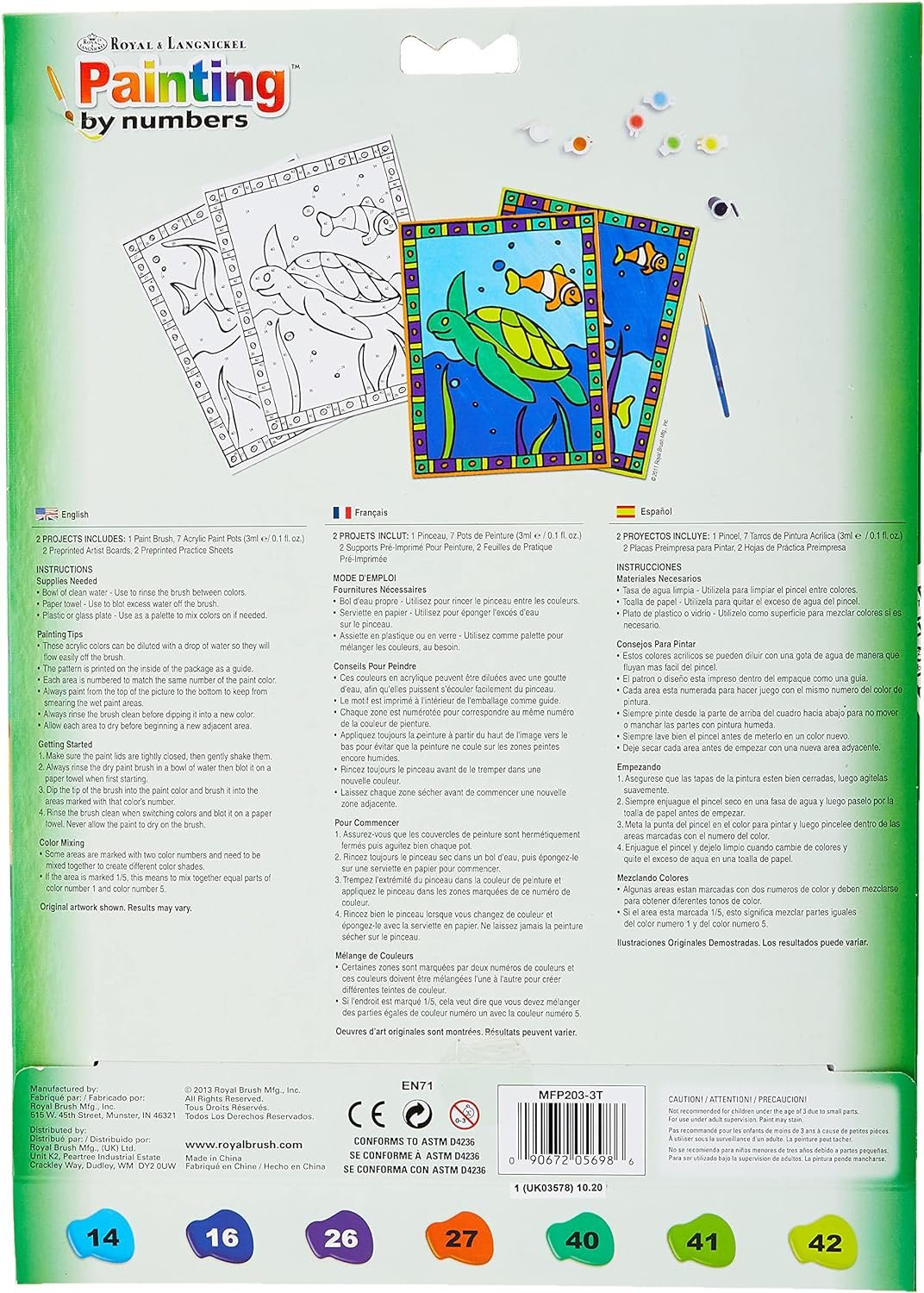 Royal Brush My First Paint By Number Kit 8.75 by 11.375-Inch-Sea Turtle and Fish, 2/projects(422094)