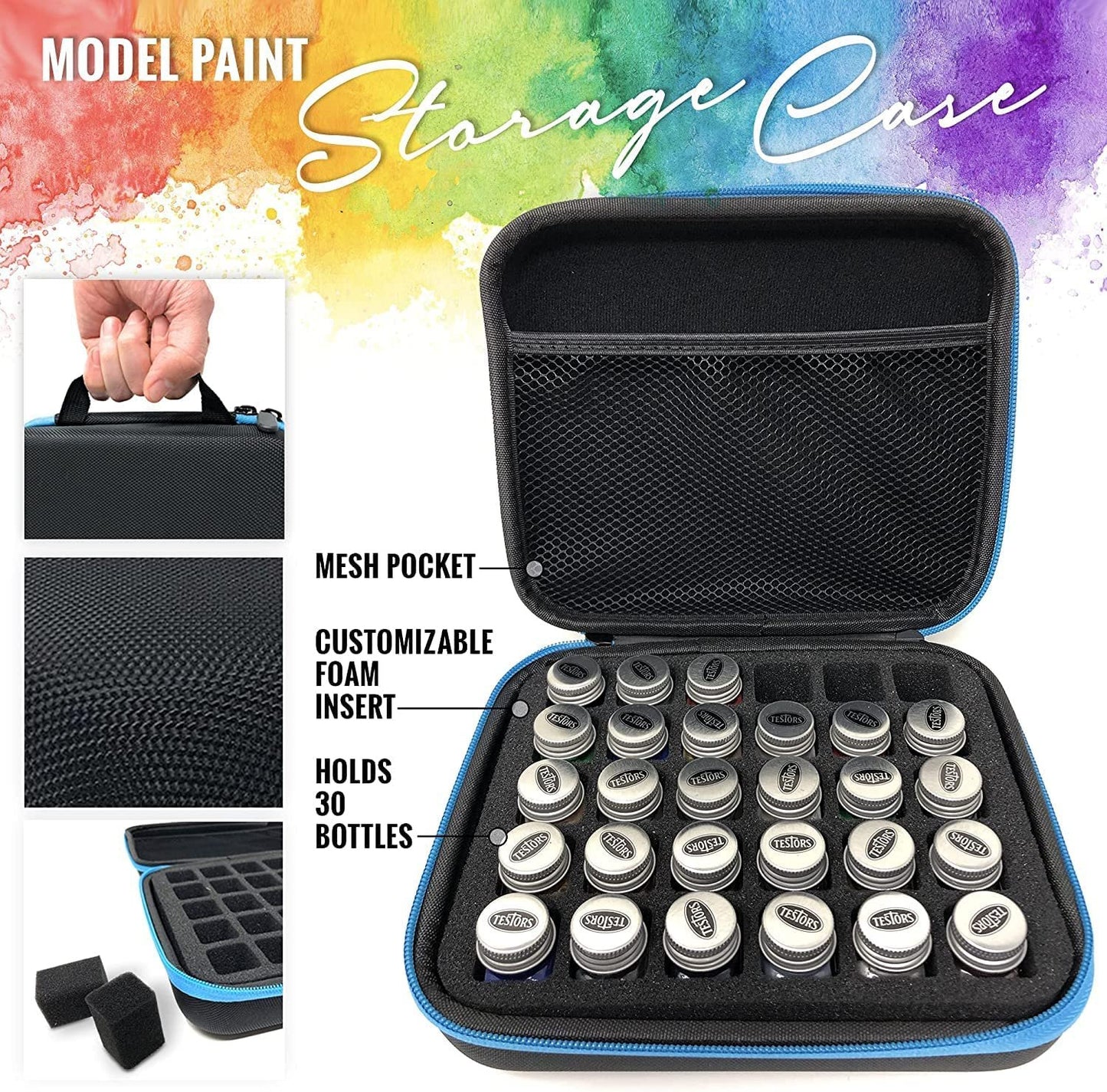Pixiss Model Paint Storage Case - Acrylic Paint Organizer Holder Tray Works with Round Top Hobby Paint Brands - Pixiss Model Accessory Kit for Gundam Model Assemble Building - Miniature Paint Organizer Case