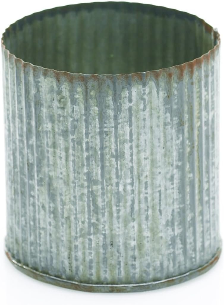 Rustic Tin Vase, Corrugated Sides, 3.25x3.25", Galvanized Metal, 6pk