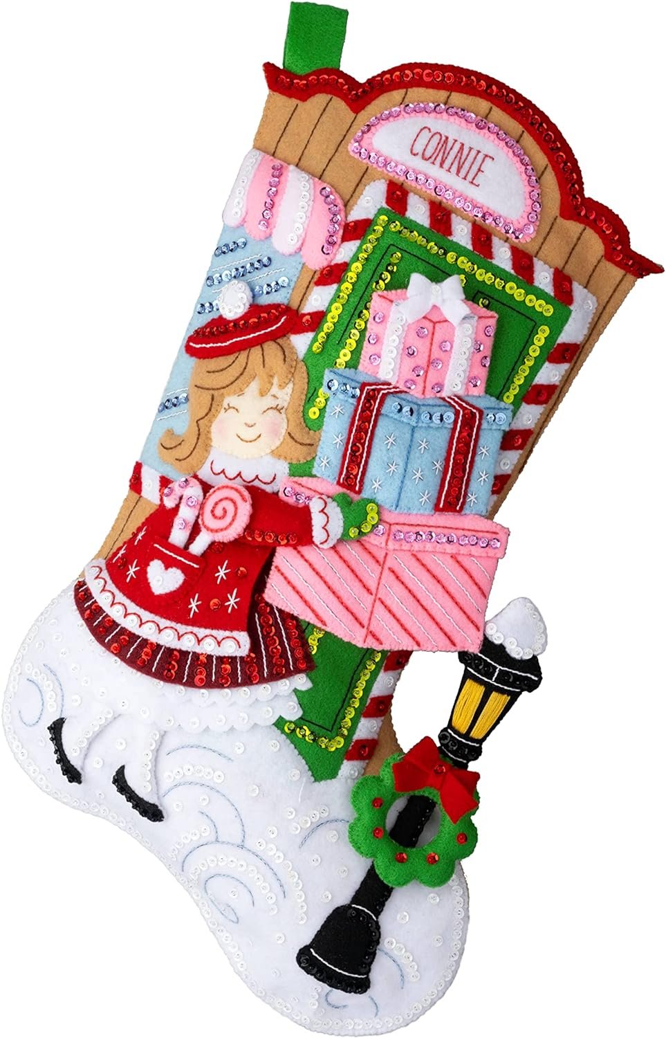 Bucilla Felt Applique 18" Stocking Making Kit, Last Minute Gifts, Perfect for DIY Arts and Crafts, 89557E
