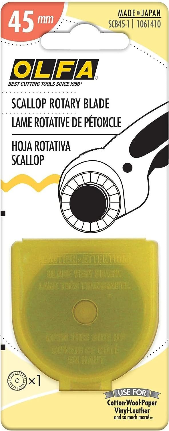 OLFA 45mm Rotary Cutter Scallop Blade, 1 Blade (SCB45-1) - Stainless Steel Circular Decorative Edge Blade for Crafts, Sewing, Quilting, Scrapbooking, Fits Most 45mm Rotary Cutters