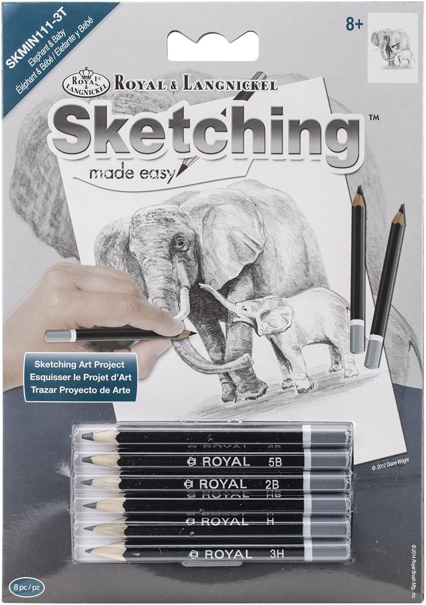 ROYAL BRUSH Sketching Made Easy Elephant & Baby Mini Kit, 5" by 7"
