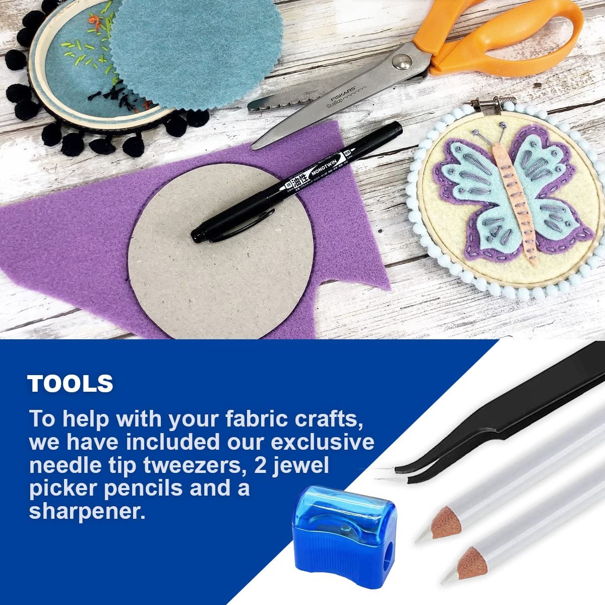 Jewel-It Embellishing Glue 2oz Fabric Glue and Adhesive with Pixiss Accessories Needle Tip Tweezers, and 2 Jewel Picker Pencils